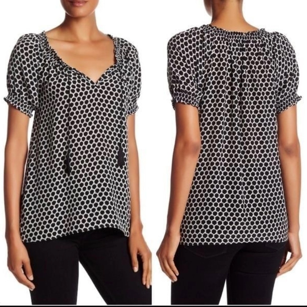 Joie Masha Printed Silk Blouse, black and white; size medium